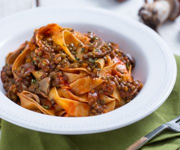 Pappardelle with lentil and mushroom ragout