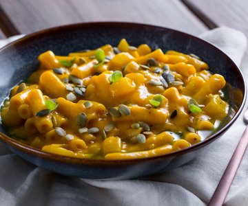 Pumpkin pasta with scallion oil