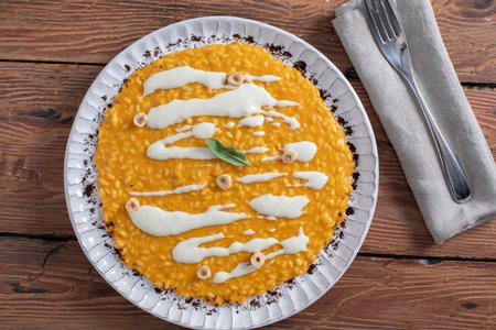 Risotto with pumpkin cream and pecorino