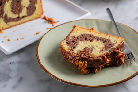 Marbled pound cake with caramel and nuts