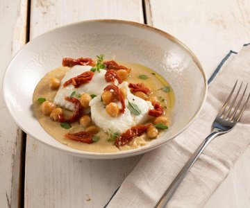 Confit cod on chickpea cream