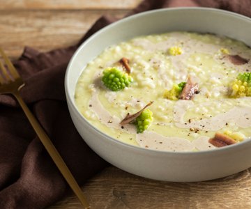 Risotto with broccoli and quick bagna caoda
