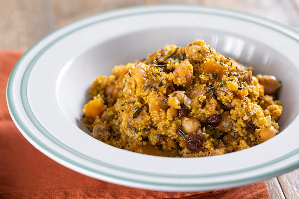 Couscous with chickpeas, chicken, and pumpkin