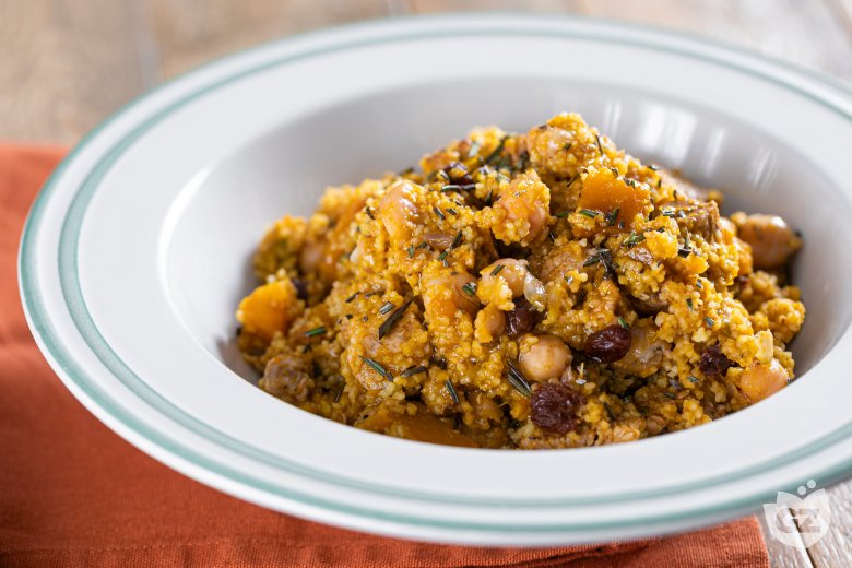 Couscous with chickpeas, chicken, and pumpkin