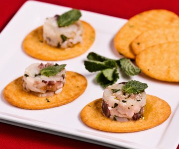 Flatbreads with smoked swordfish tartare and mint