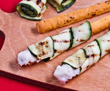 Tomato Breadsticks with Grilled Zucchini and Parmesan Cream