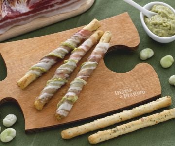 Breadsticks with Fava Bean Puree and Bacon