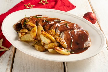Tender veal roast with gravy