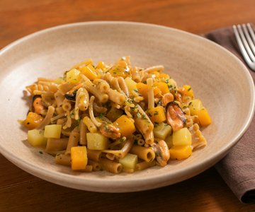 Pasta with Pumpkin, Potatoes, and Mussels