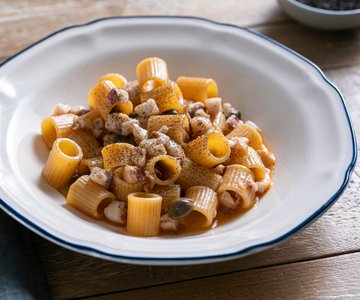 Pasta with Red Mullet, Capers, and Black Garlic
