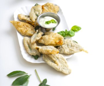Fried Sage in Batter with Basil Mayonnaise