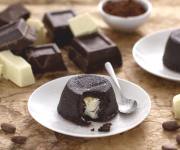 Chocolate cake with white molten center