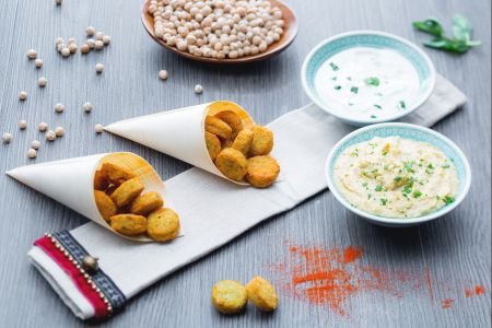 Falafel with Quick Hummus and Yogurt Sauce