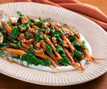 Roasted Carrots with Honey, Goat Cheese and Green Sauce