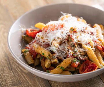 Reimagined Amatriciana with pork saddle and confit cherry tomatoes