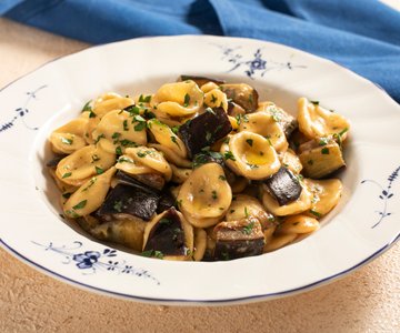 Creamy orecchiette with miso and eggplant