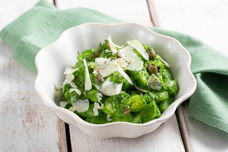 Potato salad with creamy arugula dressing